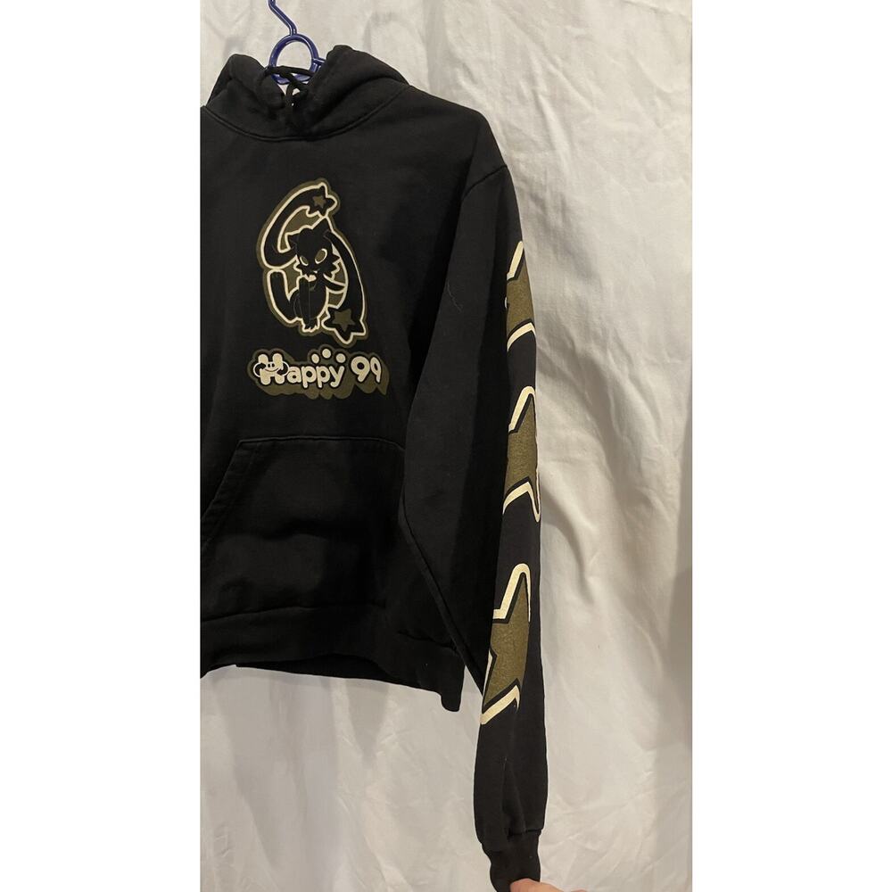 Happy99 Puff Print Black & Beige Graphic Hoodie Sz X-Small -Excellent Condition - Picture 4 of 15